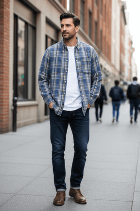 Camicia quadri indigo washed - street style