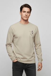Long sleeve beige front view