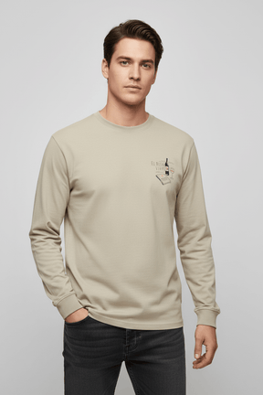 Long sleeve beige front view